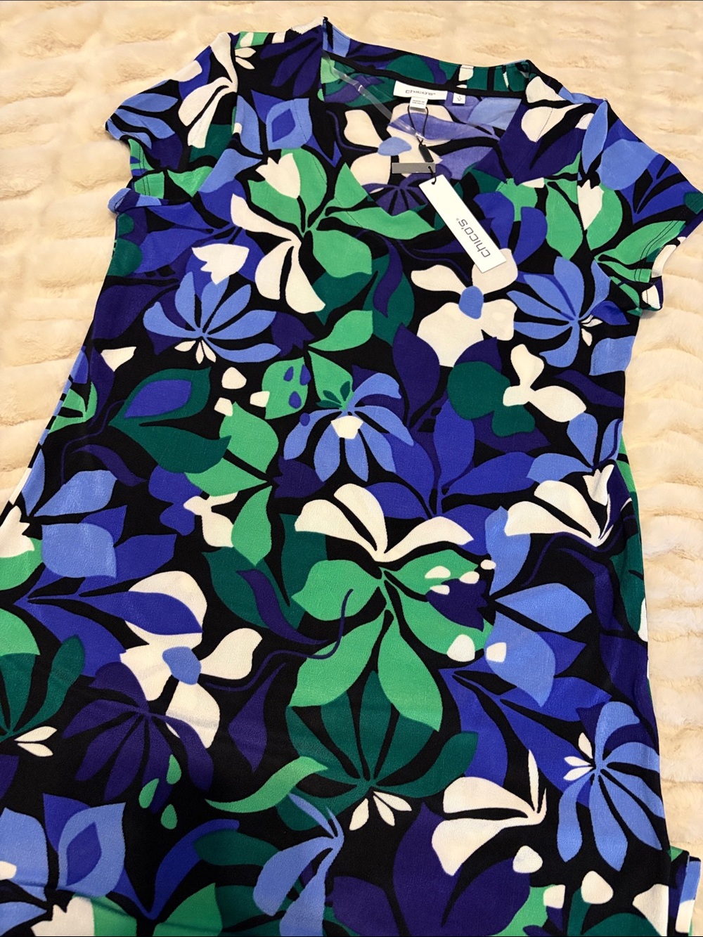 Chico's Green, Blue & White Floral Long Dress